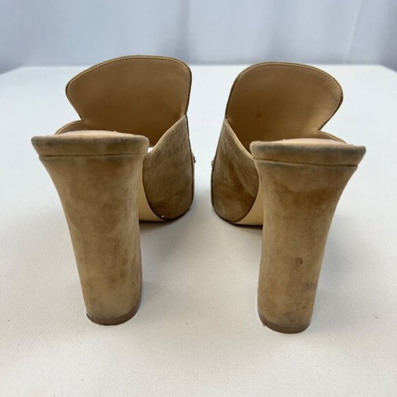 WHBM Suede Heeled Mule with Chain Open Toe Tan Size 9M - Picture 7 of 10